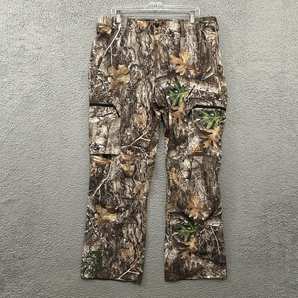Realtree Pants Mens Large Brown Green Camo Cargo Hunting Polyester Work Wear